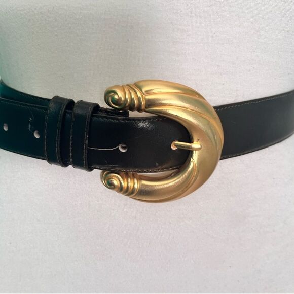 Vintage Milor 80’s Black Bonded Leather Belt Retro Art Deco Style, Size M/L - Picture 2 of 9